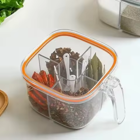 New Transparent Seasoning Box Multi Grid Multi-function Seasoning Jar Storage Jar Glutamate Pepper Storage