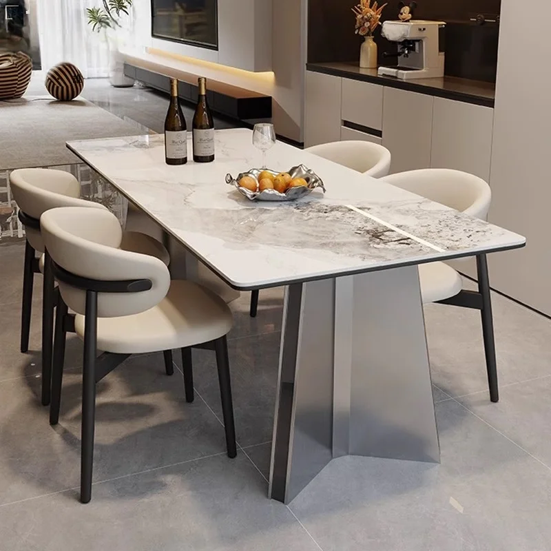Italian Minimalist Rectangular Dining Table Chairs Modern Simple Luxury Design Combined with Slate Metal Featuring a Light Touch