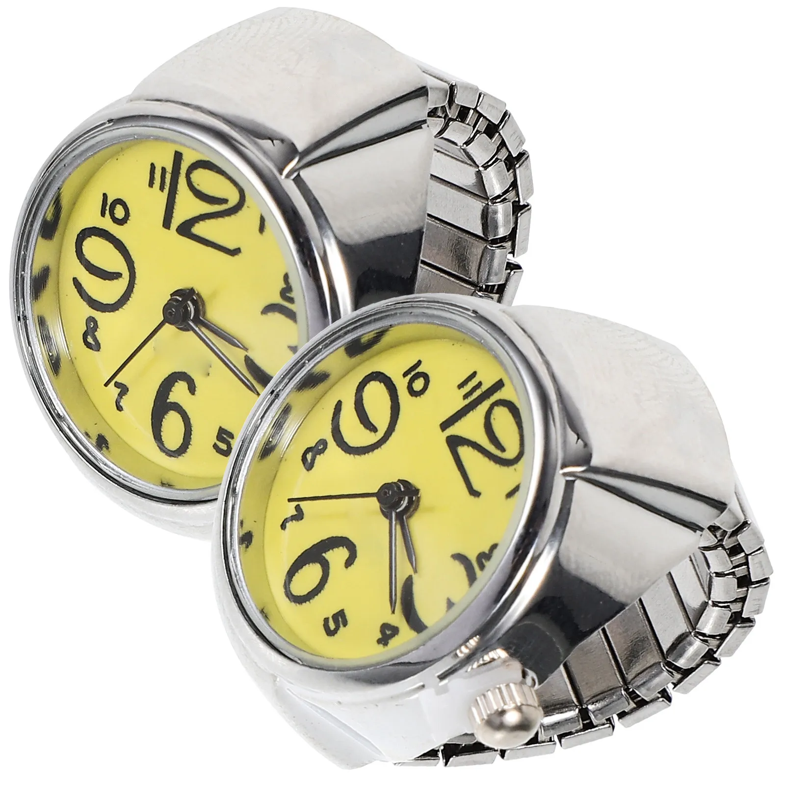 2Pcs Couple Ring Watches Unique Quartz Finger Wear Mini Time Display Accessories for Daily Fashion Gifts Kids Friends
