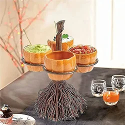 Halloween Pumpkin Tray Dessert Fruit Dishes Party Buffet Snack Stand Display Tray With 3/4/6 Bowls Cake Stand Desktop Decoration