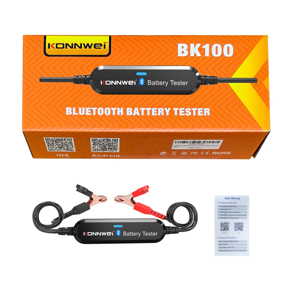 BK100 Bluetooth Battery Load Tester, Compatible With 6V/12V Batteries, Works With Mobile App, Suitable For All Battery Types