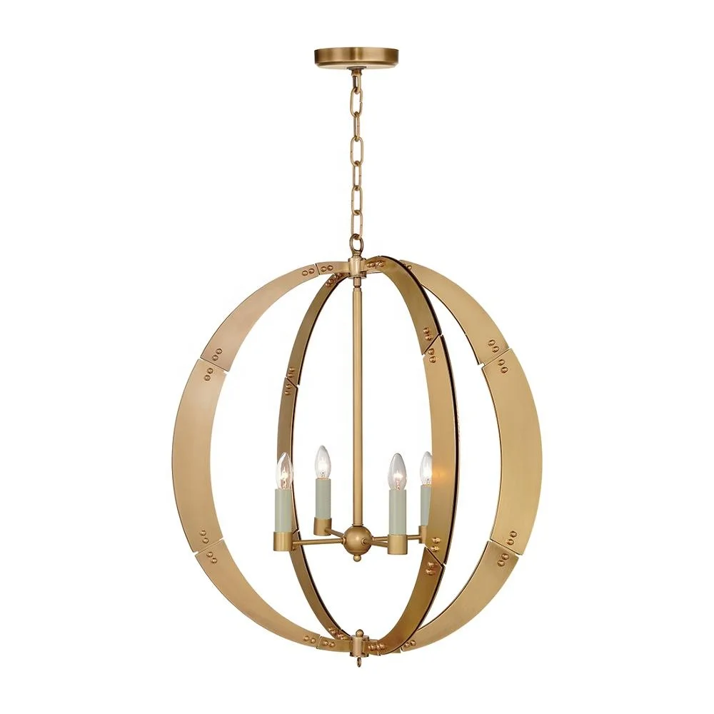 Simple Round Ring Shape Art Design Brass Material Ball Pendant Lamp Globe Hanging Lights Sphere Droplights