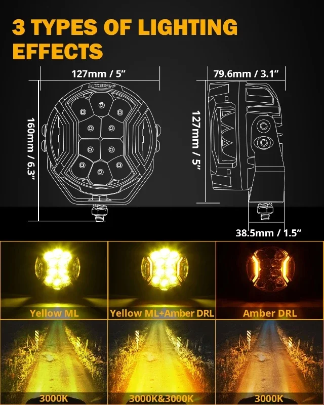 AUXBEAM 4/6Pcs 5 Inch 172W LED Light Pods Double Side Shooter Lighting with Amber DRL with DT Wiring Harness V-ULTRA Series