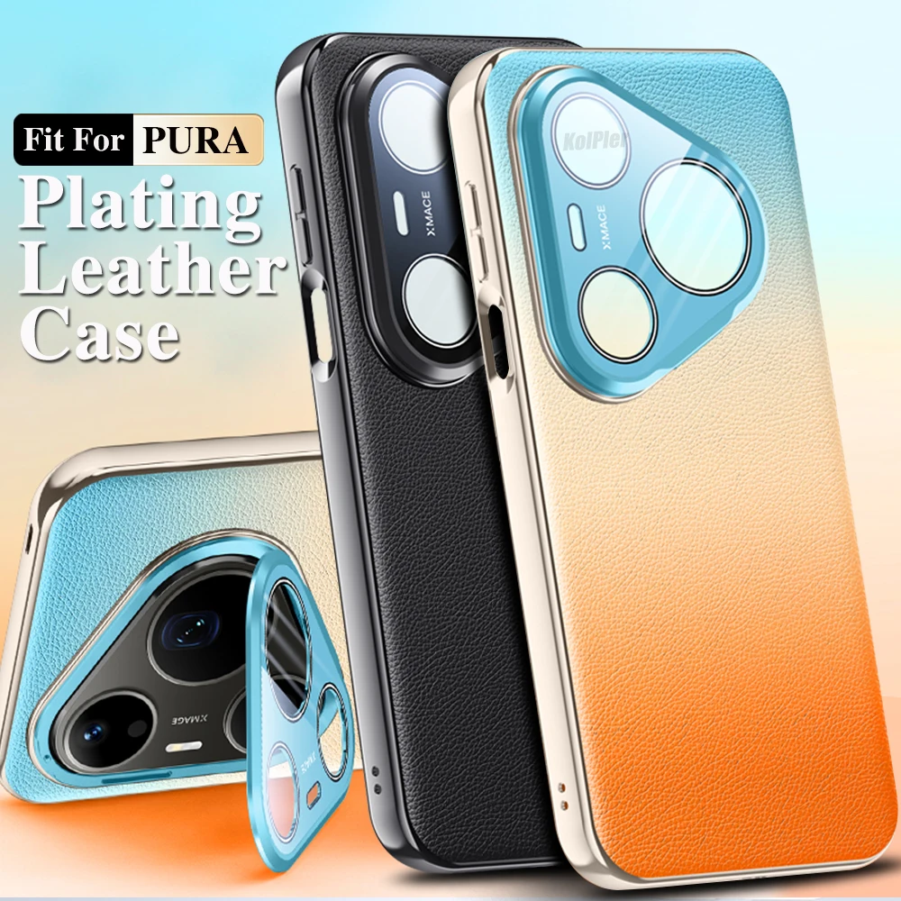 

Plating Leather Case For Huawei Pura 90 Pro Max Metal Lens Bracket & Full Camera Protection Gradient Shockproof Phone Cover