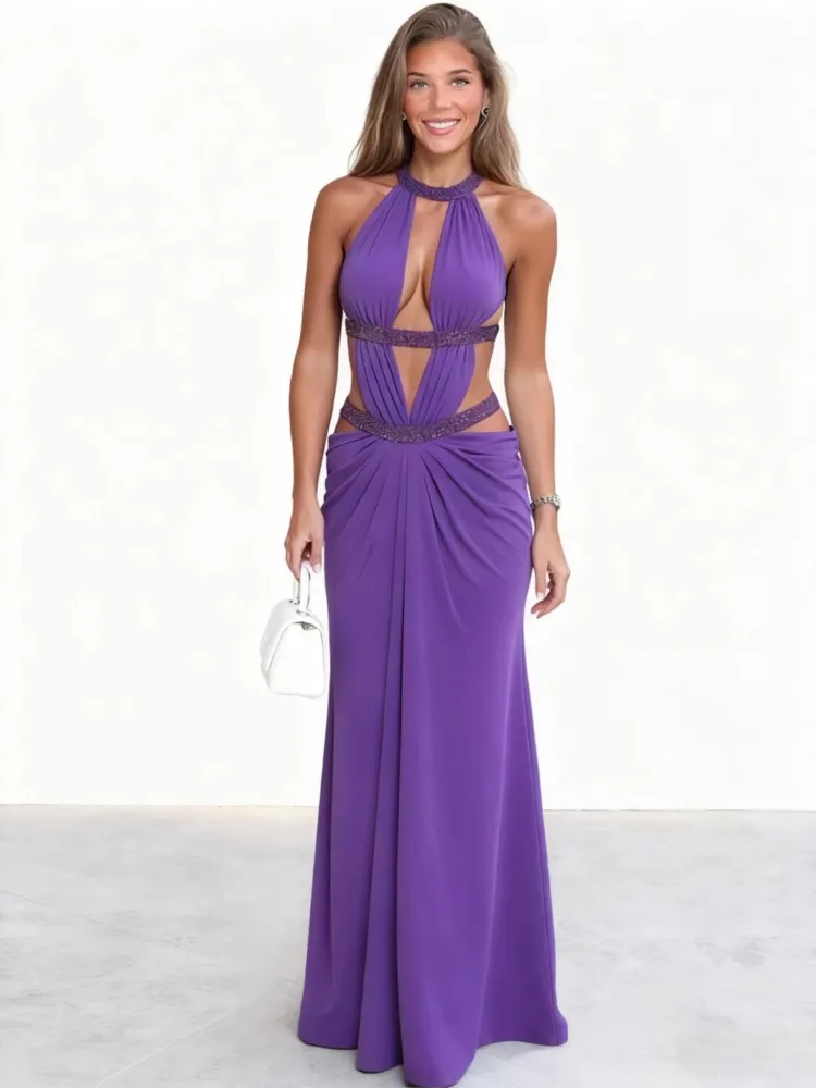 Estate Cover Up Costume da bagno donna Halter Abiti senza maniche Costume da bagno 2026 Nuovo colore solido Beach Holiday Maxi abiti Cover-Up