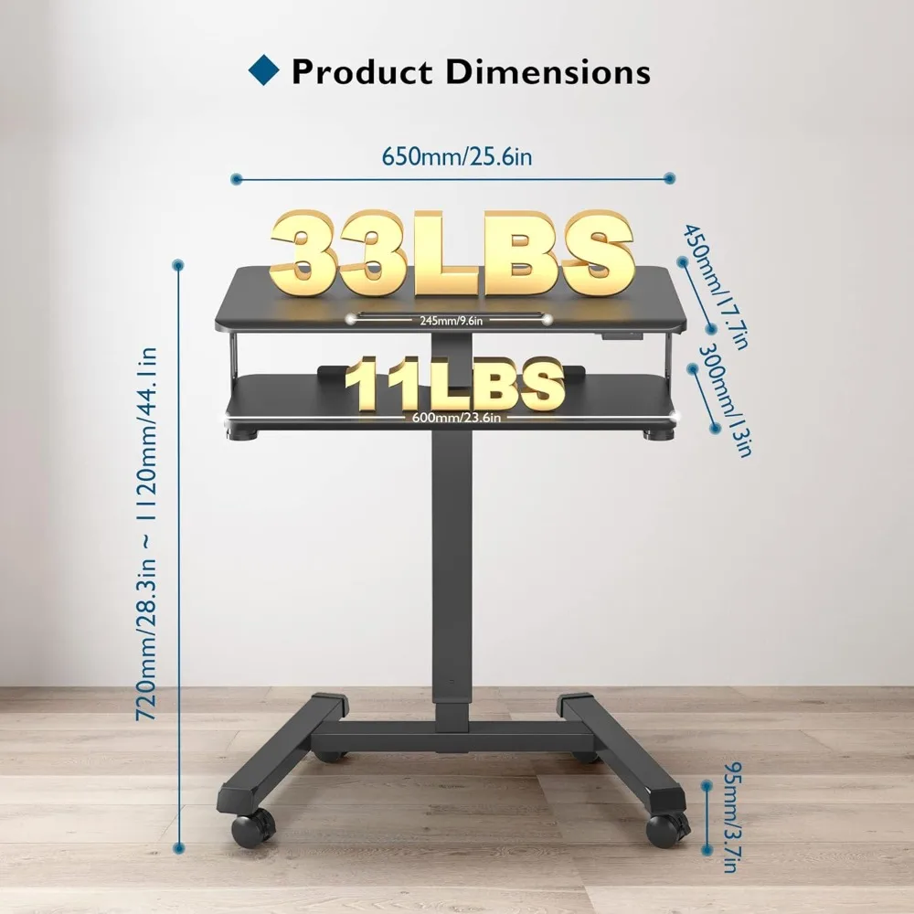 Mobile Standing Desk with Keyboard Tray, Mobile Podium, Computer Workstation Up to 33Lbs, Laptop