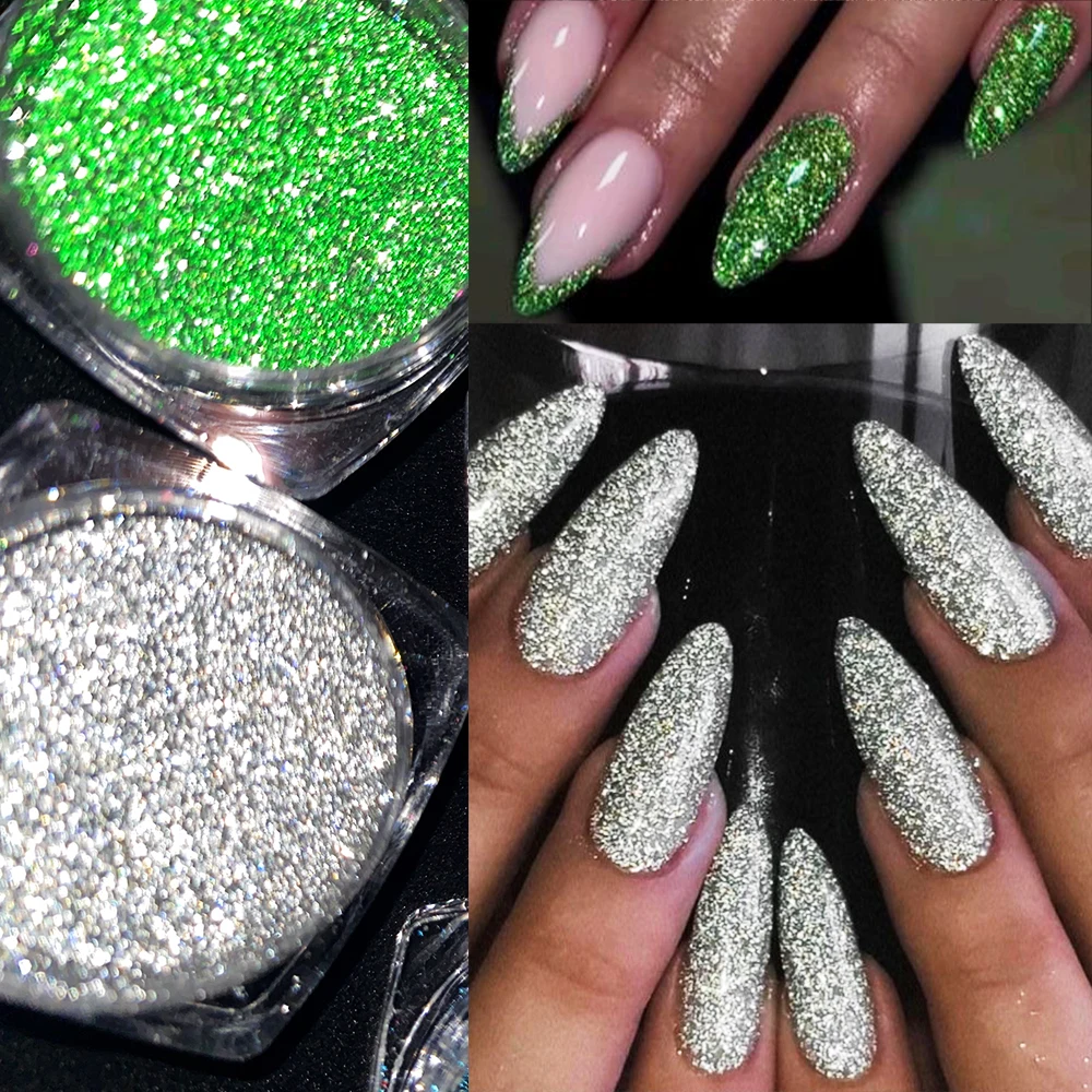 Poudre à ongles réfléchissante à paillettes argentées, effet Flashy foncé, cristal diamant, Pigment chromé, poussière à friction, décorations de manucure, 1 pièce