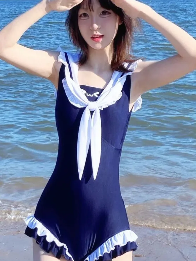 

Cute Sexy Japanese School orm One-Piece Swimsuit for Girls Holiday Hot Springs Swimming Suit Anti-Light Exposure Polyeste...