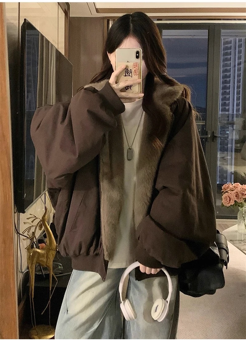 Winter Double Sided Wearable Plus Velvet Thick Warm Loose Women Parka Coats Fleece Hooded Casual All-match Cotton Padded Jackets