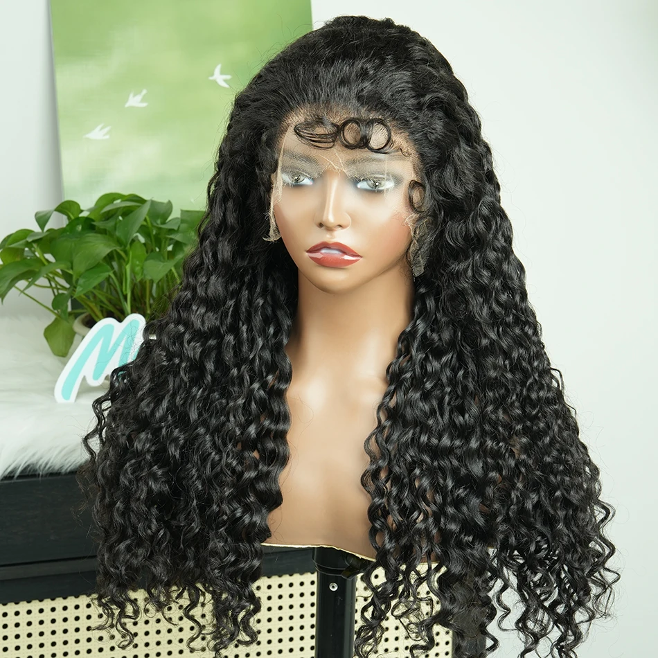 

Парик из натуральных волос Double Drawn Water Wave 13x4 HD Lace Frontal, предварительно выщипанный, 200% 250% плотность, с кружевной основой # Натуральный парик из необработанных волос 1B Natural Color