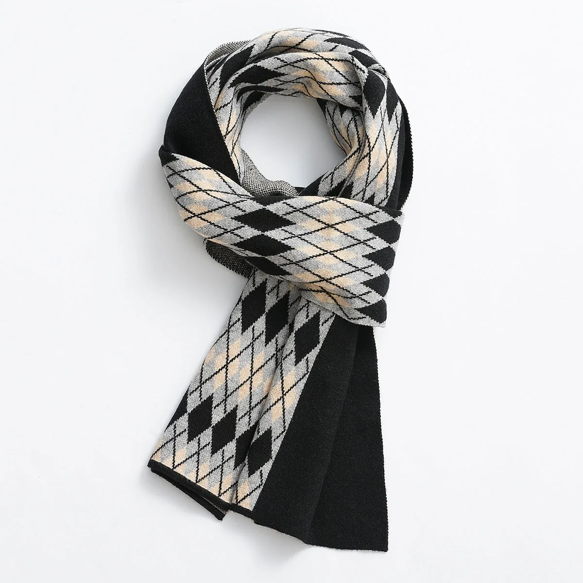 New Diamond Design Men's Knitted Scarf Simple And Thickened Warm Scarf Autumn And Winter Business Scarf For Men