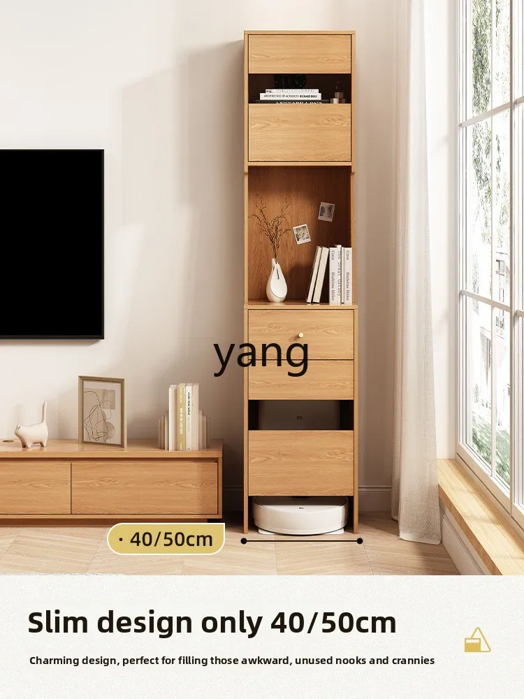 

LMM small narrow TV side cabinet against the wall, living room corner corner wall storage solid wood Nordic tea cabinet