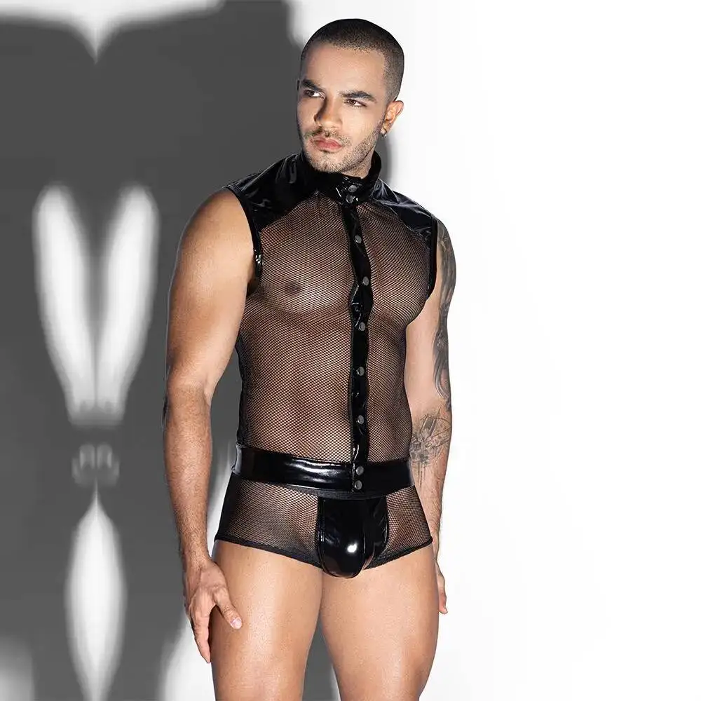 Men's Sexy Mesh See-through Lingerie Underwear Male Hormone PU Costumes Night Club Party Gay Outfit KAB4 view 6