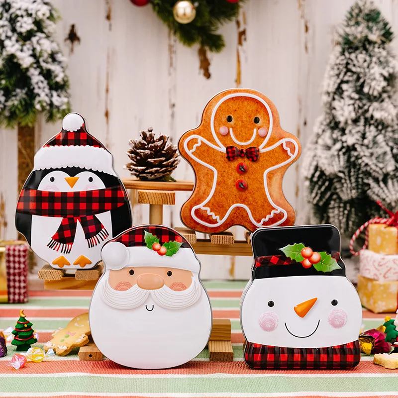 hristmas Decorative Articles Gingerbread Man Biscuit Box Santa Claus Candy Box Cartoon Snowman Tin Box