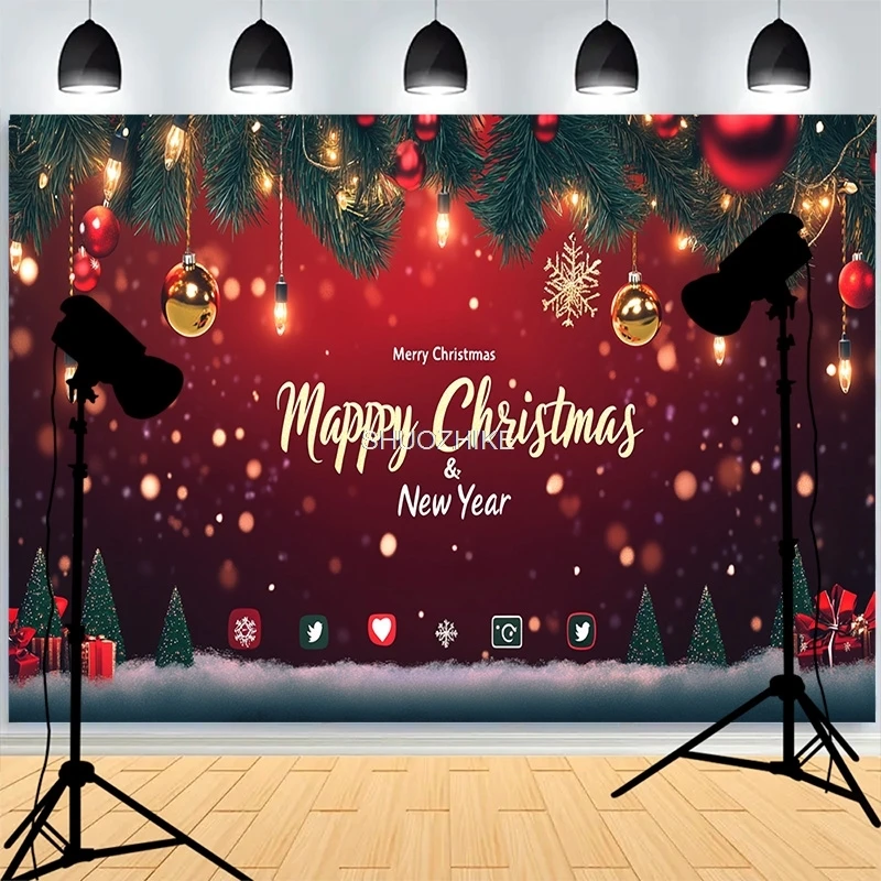 

Christmas Tree Gifts Wooden Photography Backdrop Living Room Snowflake Family Party New Year Holidays Studio Background XH-20