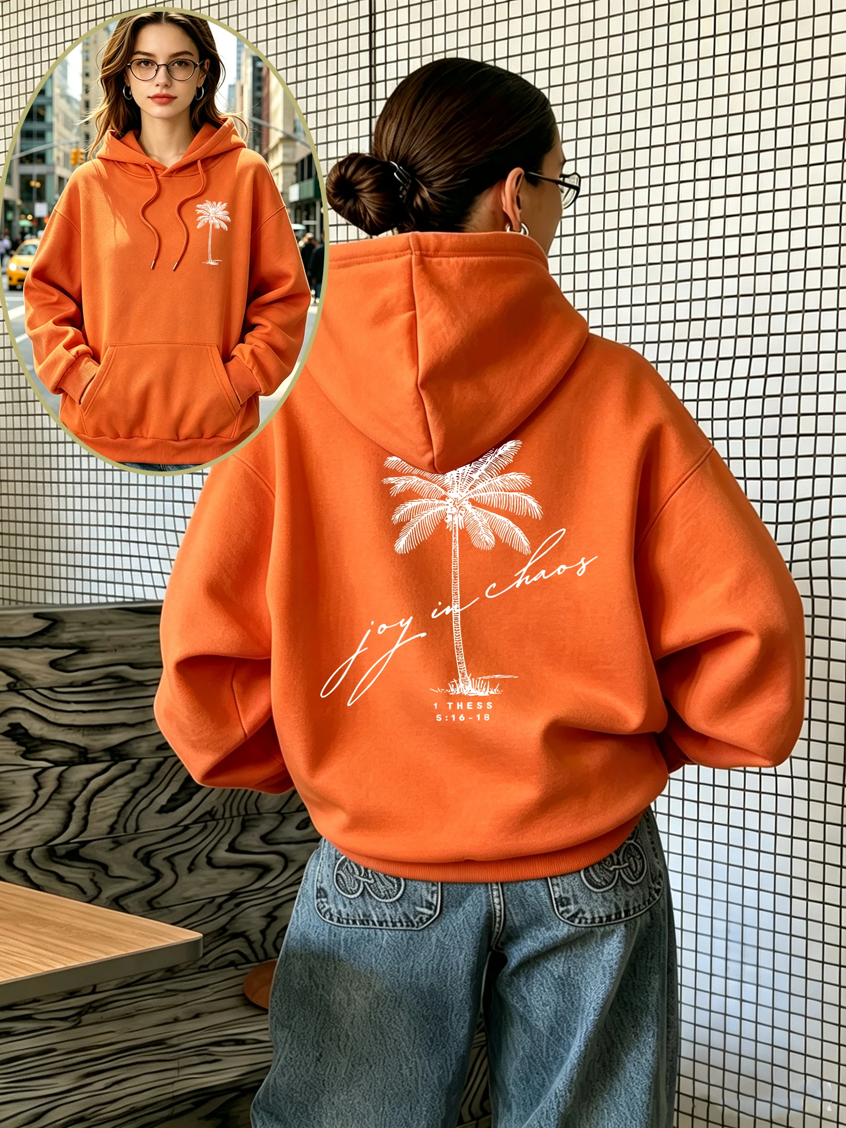 Joy In Chaos Sweat à capuche pour femme en polaire d'automne, imprimé cocotier, coupe ample, décontracté, avec poches, style sportswear