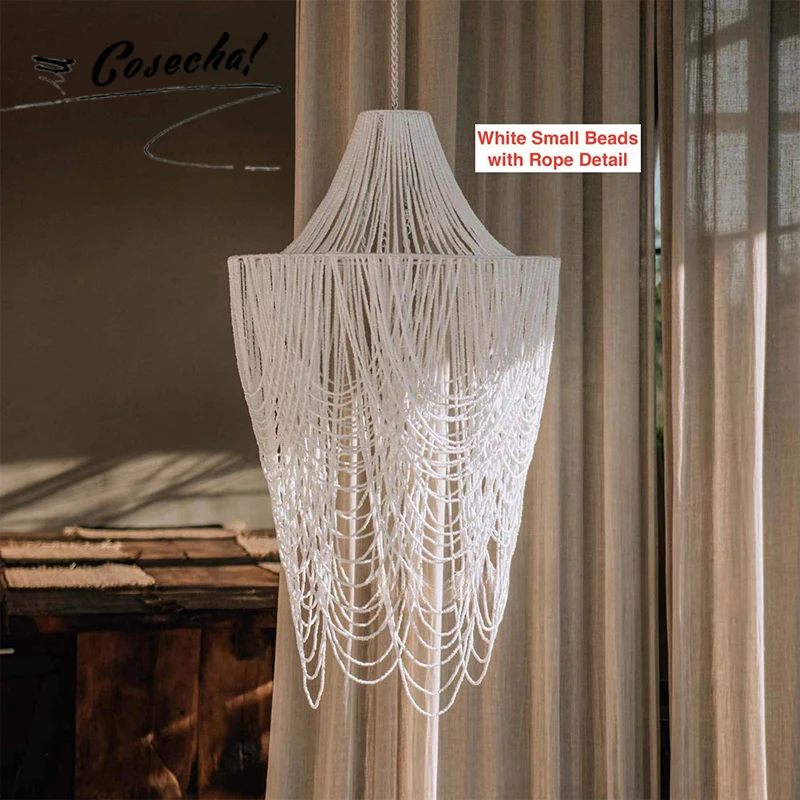 American Wooden Bead Chandelier Creative Netflix Bar Island French Bohemian Retro Chadelier For Living Room Bedroom Dining Room