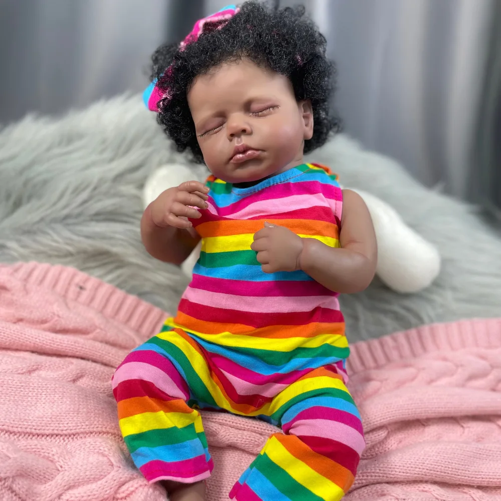 Bambola rinata da 20 pollici, bambola nera realistica con corpo in gomma dalla pelle scura, regalo per il festival dei bambini