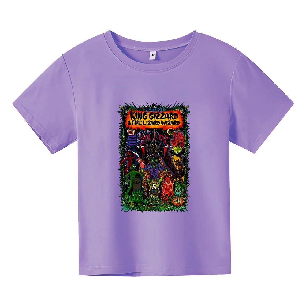 King Gizzard & The Lizard Wizard T-shirt 100% Cotton Boys and Girls Tee-shirt Cartoon Music Band Children Tshirts Comfortable