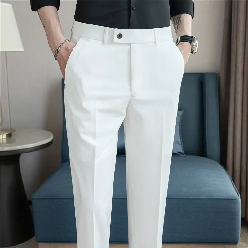 2026 Summer Men's Gray Blue Four-Way Stretch Casual Pants Thin Lightweight Business Suit Trousers with Comfortable Drape