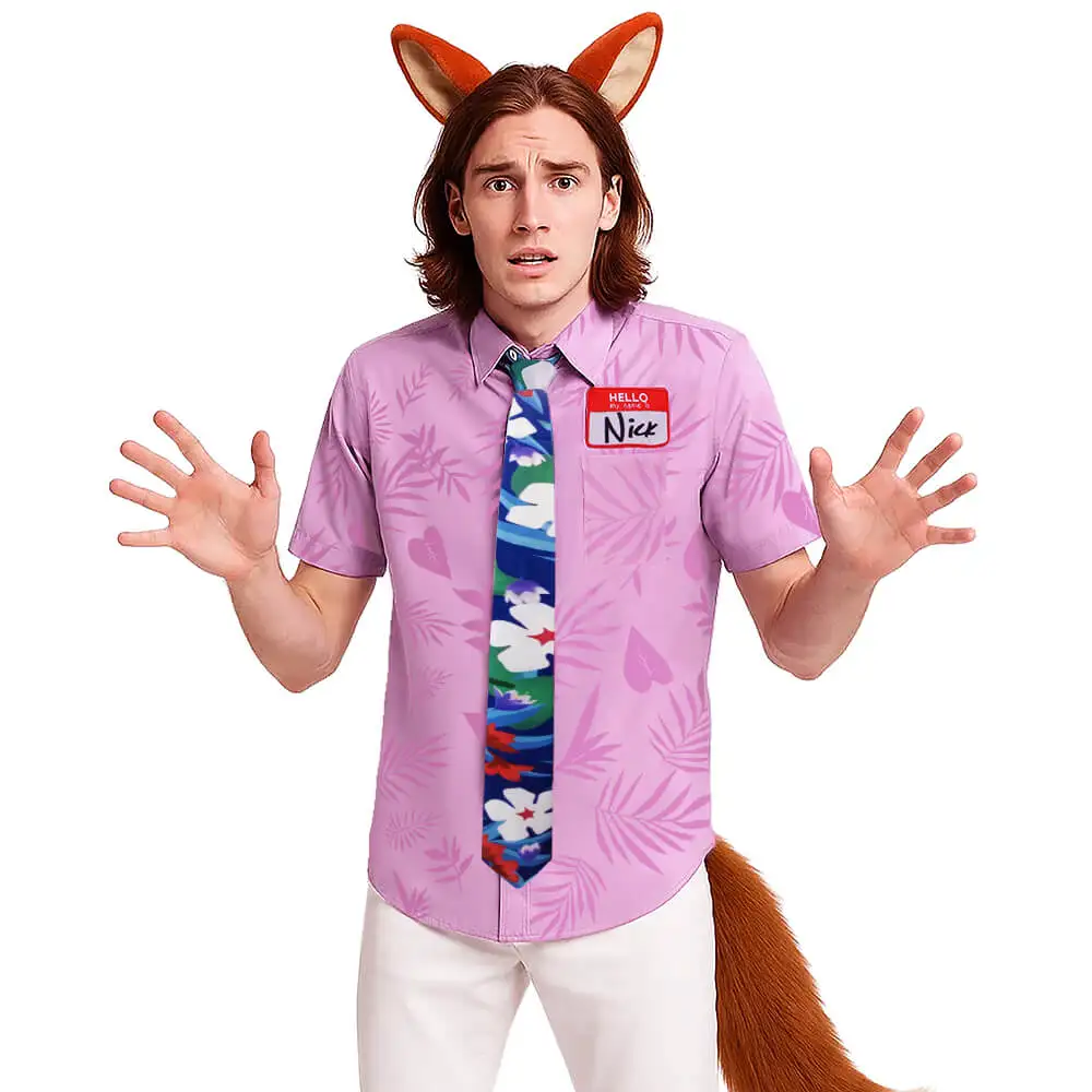 

Fox Nick Wilde Cosplay Costume Shirt Tie Season 2 Men Summer Casual T-shirt Halloween Suit Carnival Party Performance Outfits