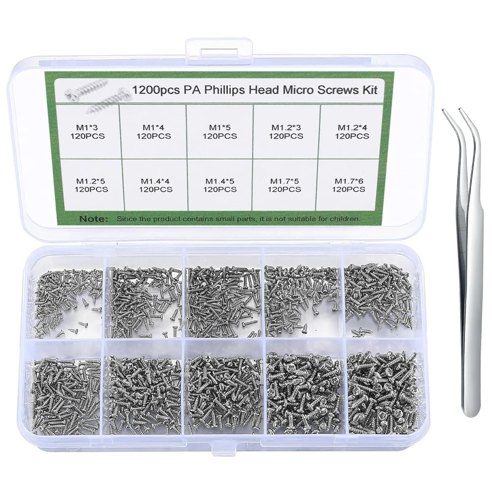 1200/2400PCS Mini Screw Kit Cross Pan Head Self tapping Screw with Tweezers Sunglasses Watch Repair M1/M1.2/M1.4/M1.7