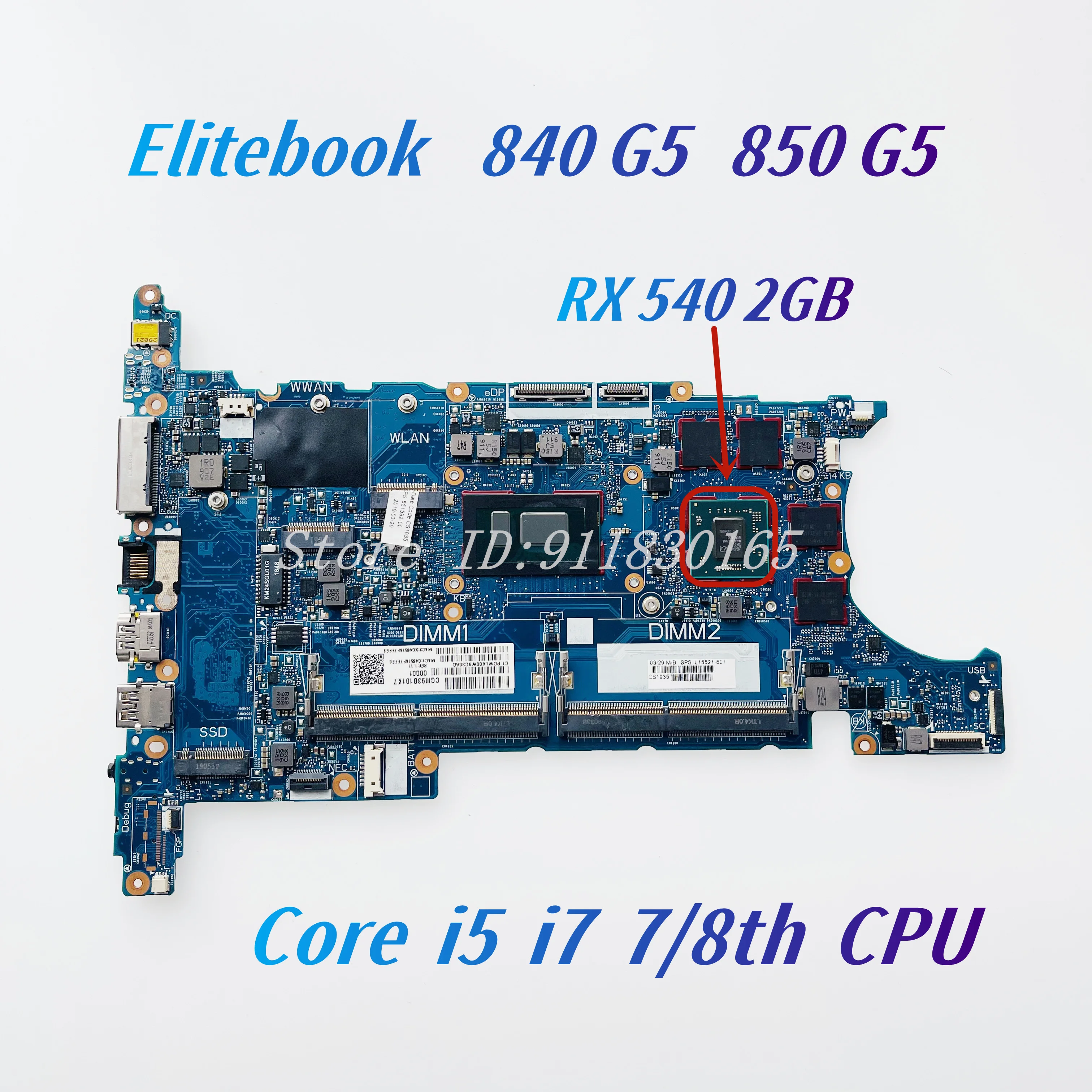 L15521-601 6050A2945601 MB A01 For HP Elitebook 840 G5 850 G5 Laptop Motherboard With Core I5 I7 7/8th CPU UMA/RX 540 2GB GPU