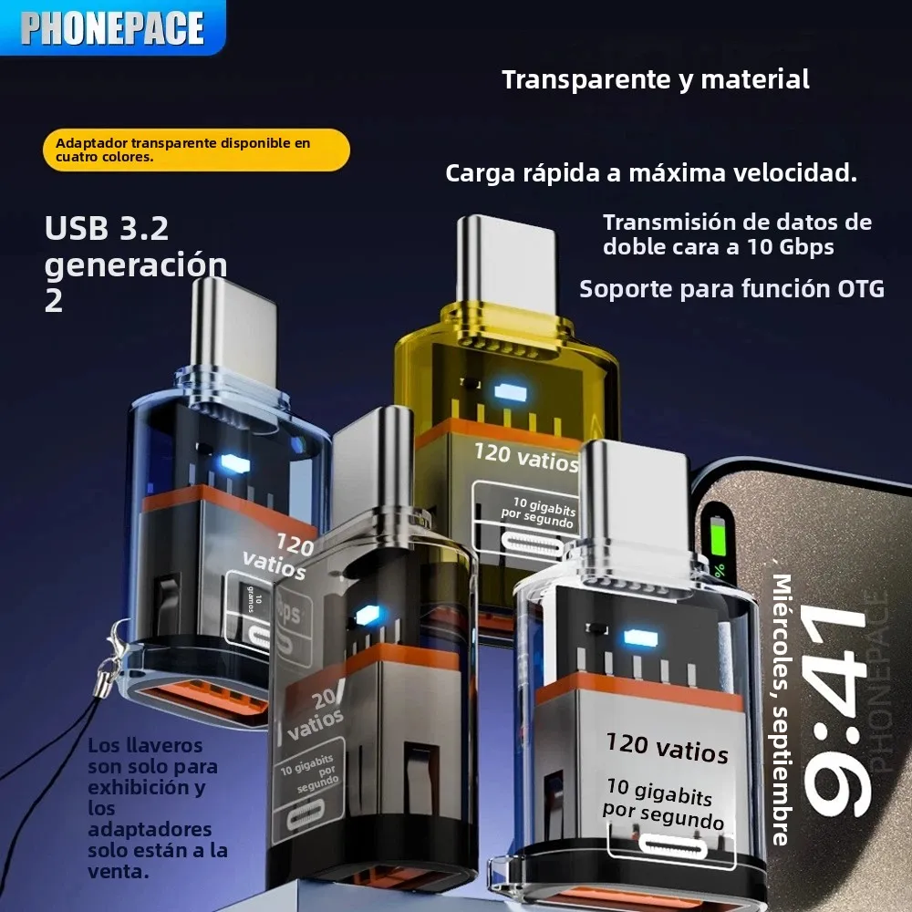 PHONEPACE USB 3.2 to Type C Adapter OTG Fast Charging 120W 10GB High Speed Data Audio Transfer For PC Tablet Xiaomi Huawei