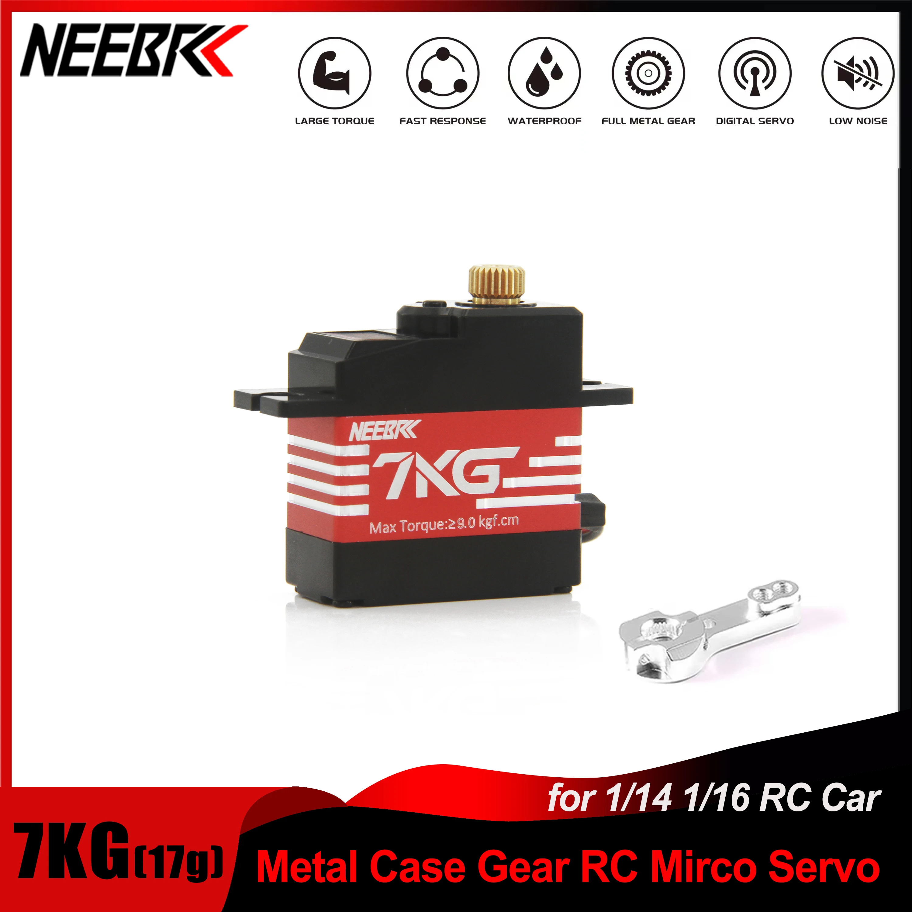 

NEEBRC 7KG Waterproof 21G Metal Gear Case Micro Servo Motor for 1/14 1/16 1/18 RC Car Wltoys 144010 MJX Hyper Go 14209 14210