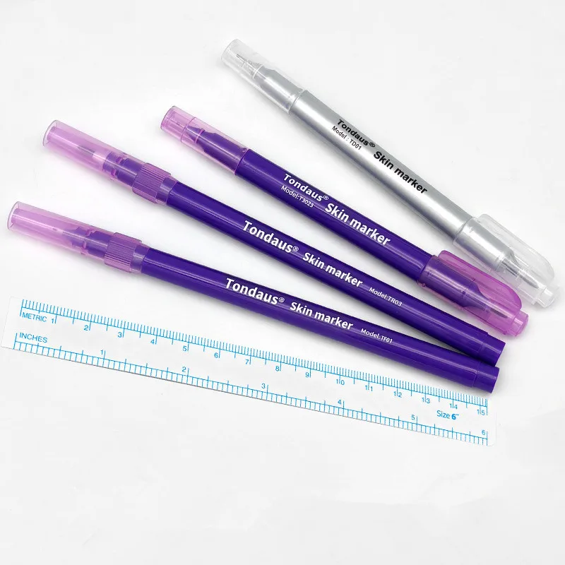 10Pcs White/Purple Professional Surgical Sterile Skin Marker Pen Microblading Tattoo Eyebrow Lip Measuring Ruler Set Tool