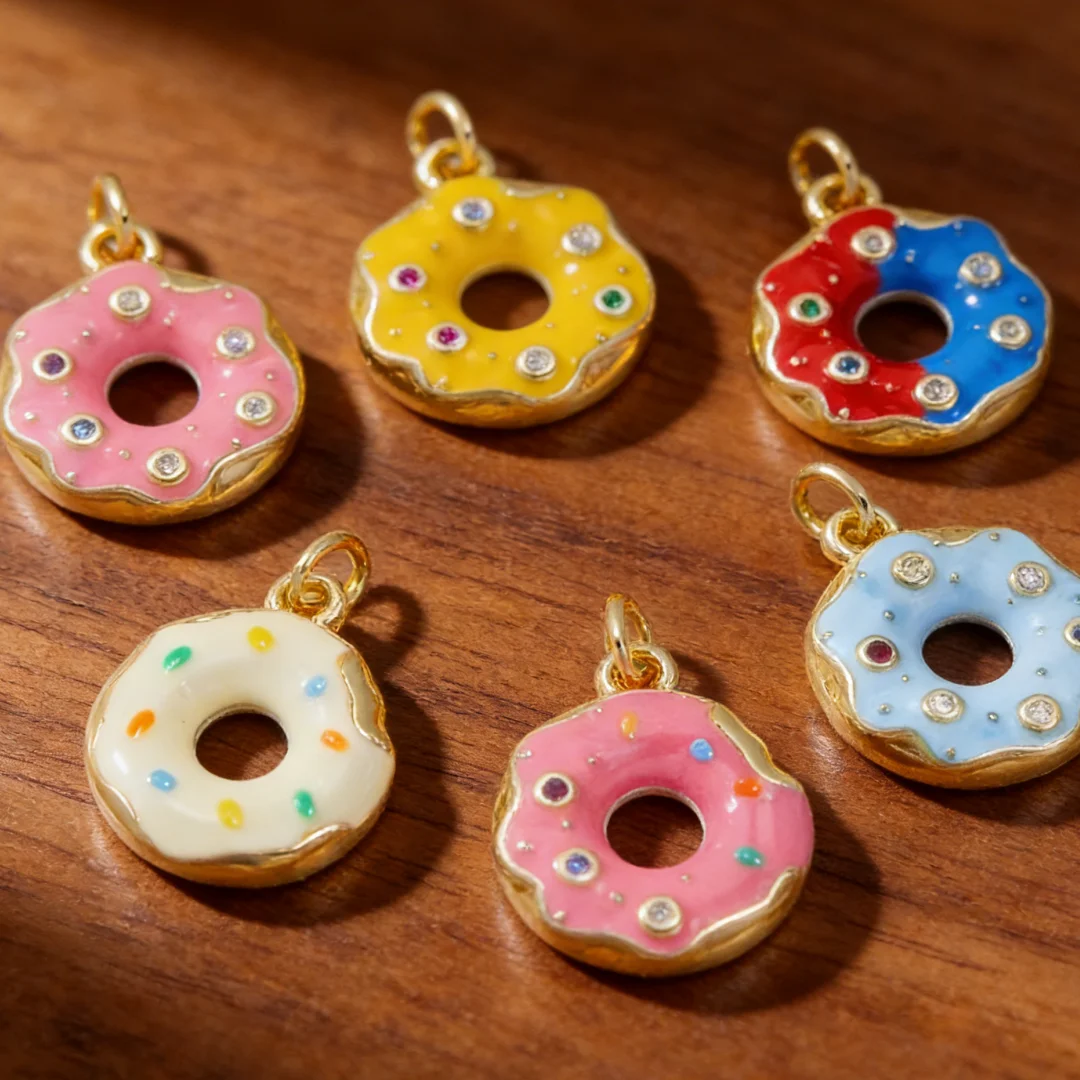 

4Pcs Pendants Donut Enamel Charms for DIY Jewelry Necklace Bracelet Making Supplies Brass Plated Accessories Fashion Men Women