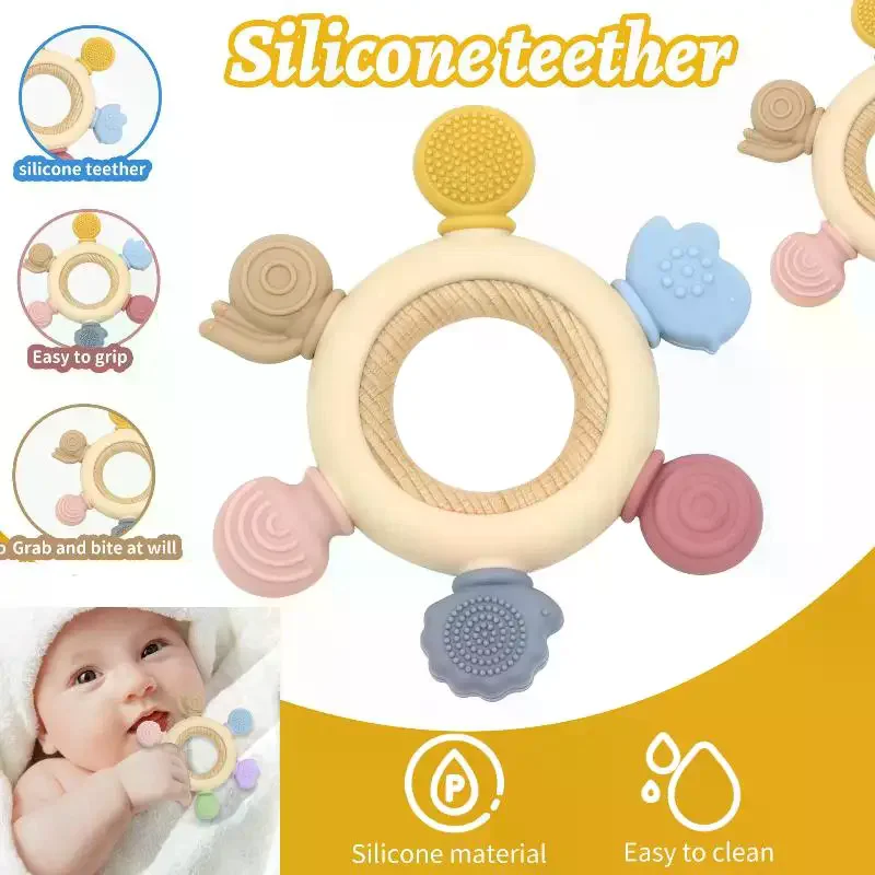 1개 아기 실리콘 치발기 러더 모양 나무 링 치발기 BPA 프리 실리콘 어린이 용품 유아 감각 발달 씹기 장난감 선물