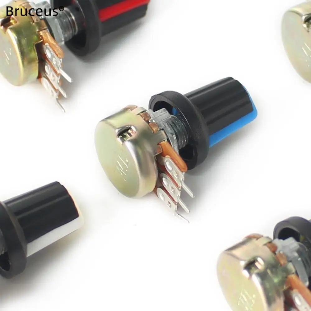 Linear Taper Potentiometer Knob Set para Eletrônica de Áudio, WH148 DIY-Kit, 1K ~ 1M Ohm, 15mm, 3Pin, 10Pcs