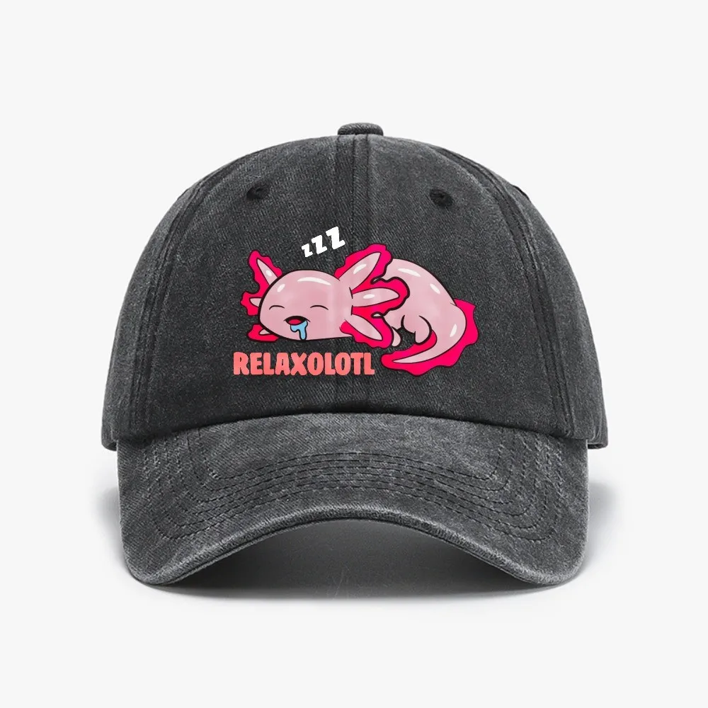 Cute Axolotl Lover Mexican Salamander Relaxolotl Cap Vintage Washed Distressed Denim Baseball Caps Men Women Hats