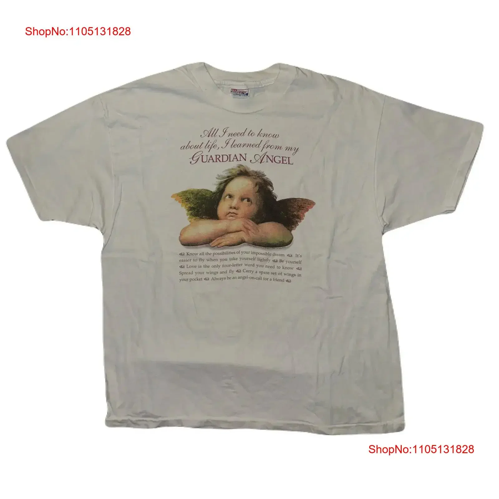 Raro Vintage 90s Guardian Angel Art Artist Raphael Camiseta Tamaño XL vintage Lavado Transpirable ropa de diseñador gráfico Unisex