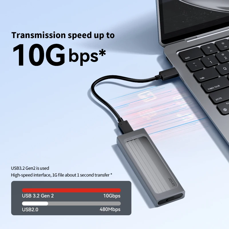 Lexar Hard Drive Enclosure E300 M.2 NVMe Type-C All Aluminium Solid State Mobile Hard Drive Case High Speed 10Gbps Transport