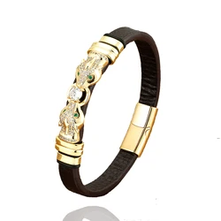 Nuovo 2022 bracciale in pelle da uomo Vintage di alta qualità con chiusura in acciaio inossidabile accessori in metallo alla moda gioielli con bracciali animali