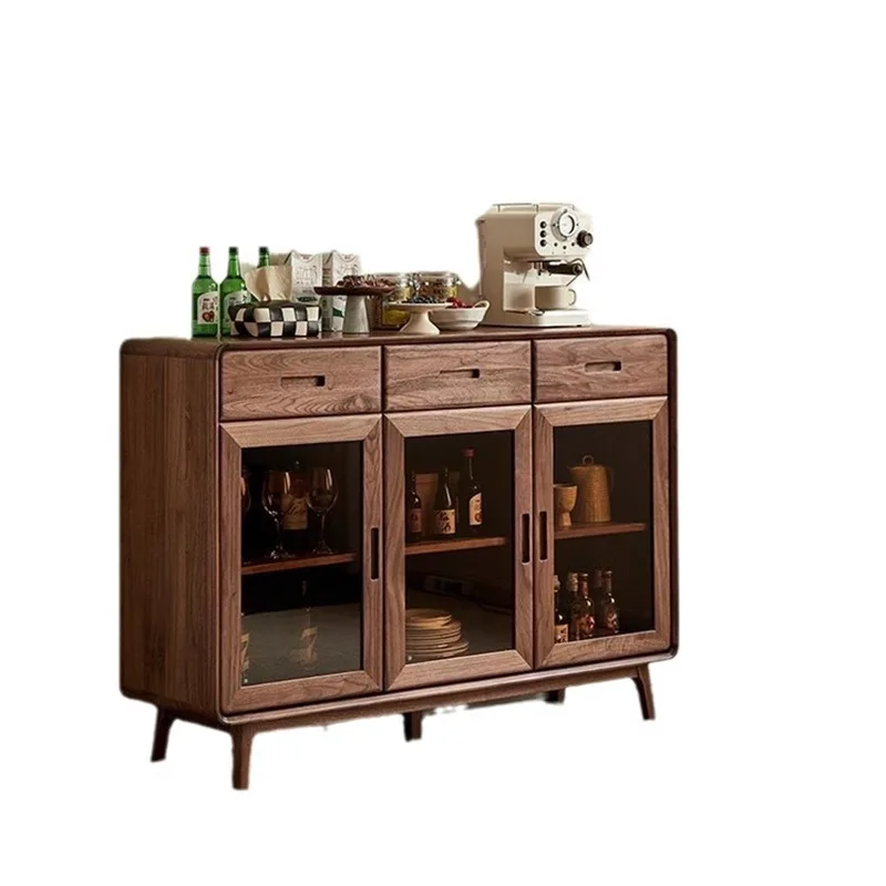 

All solid wood black walnut side cabinet, small apartment restaurant locker storage cabinet
