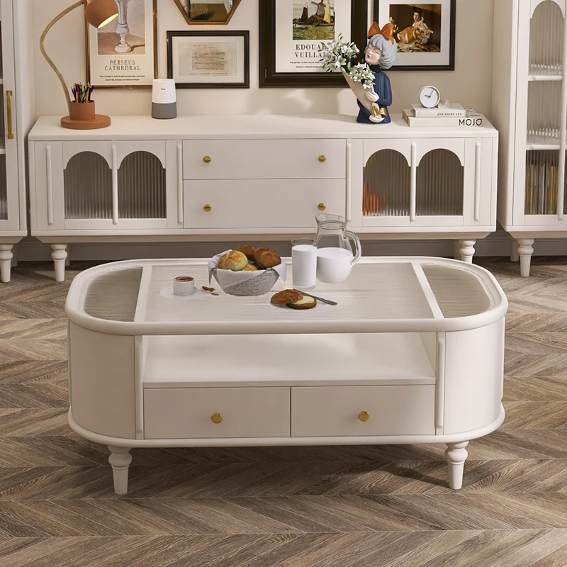 

table, TV cabinet combination, fully equipped household living room tea table, cream style, small apartment French style