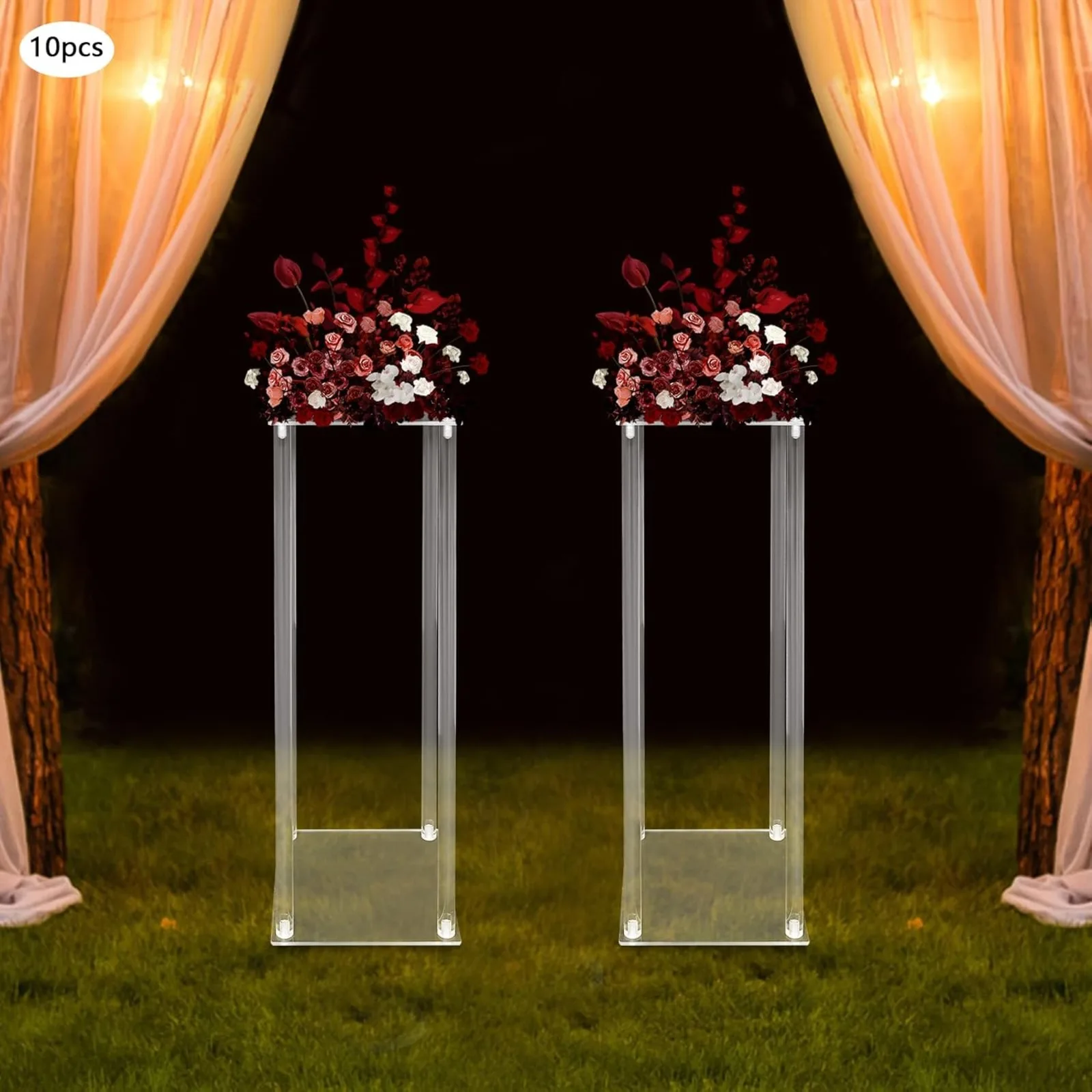 10 PCS Acrylic Wedding Flower Stand 23.6in Tall Clear Geometric Vase Column, Floral Display Holder Rack for Wedding Centerpieces