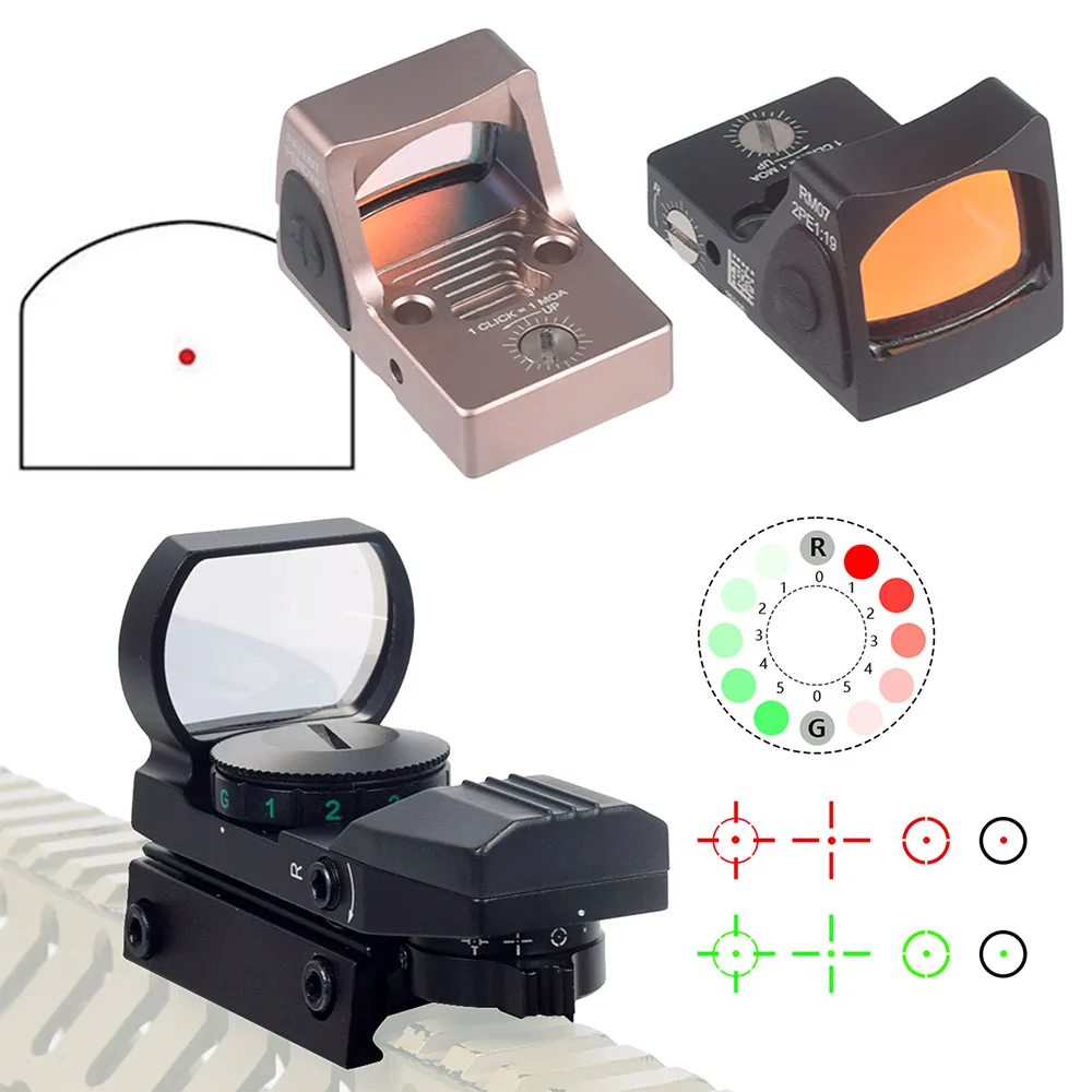 

HD101 4 Reticle Holographic Red/Green Dot Sight Mini MR Red Dot Sight Reflex Sight Scope fit 20mm Rail For Hunting Sight