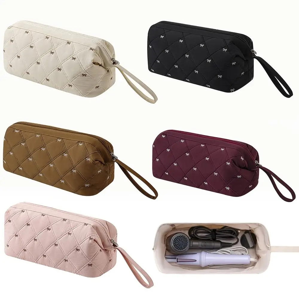 

Чехол для хранения аксессуаров для укладки волос с бантом, водонепроницаемый вместительный большой стеганый инструмент для волос, дорожная сумка