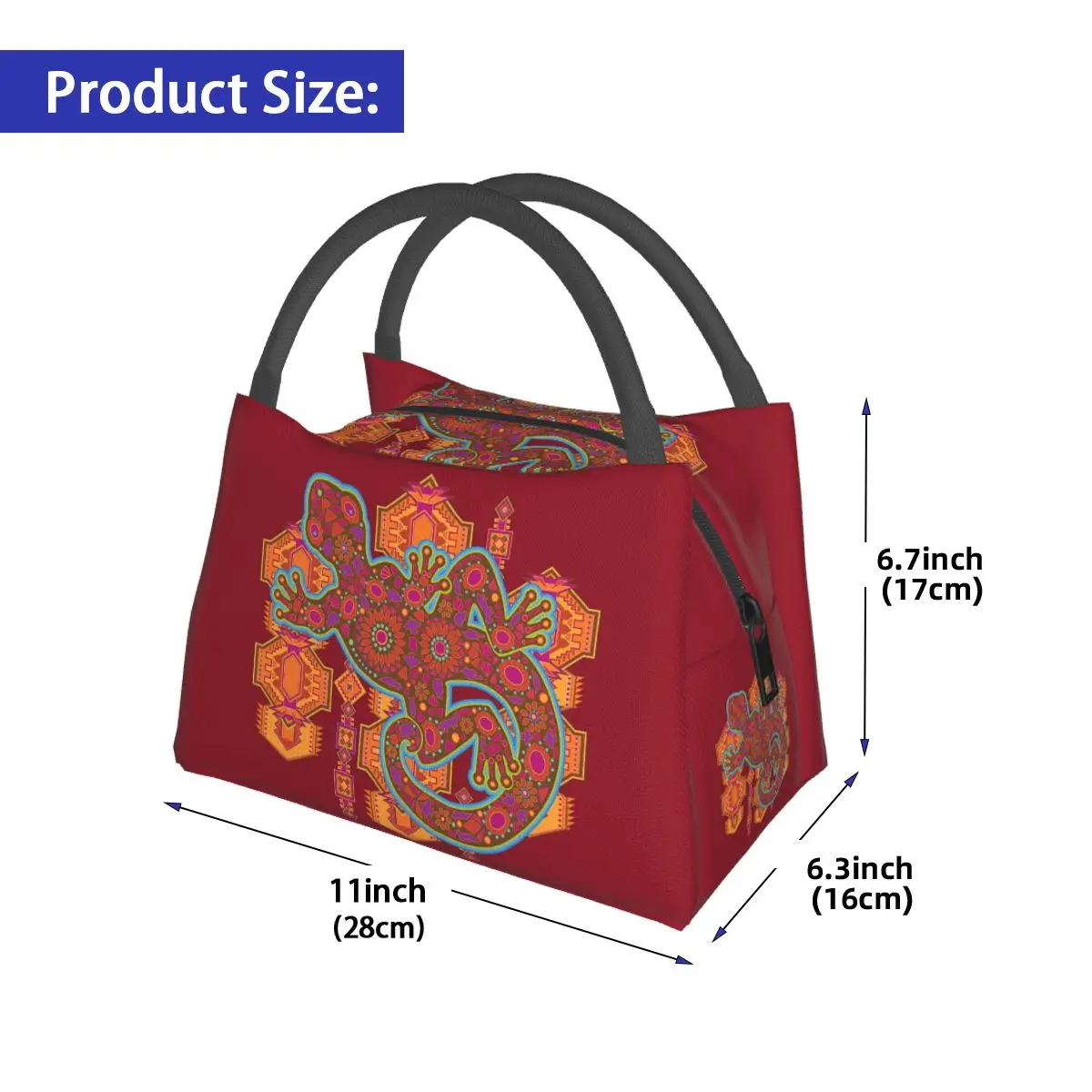 Ethnic Tribal Lizard Salamander Insulated Lunch Bag for Women Children Portable Food Boxes Thermal Lunch Box Tote