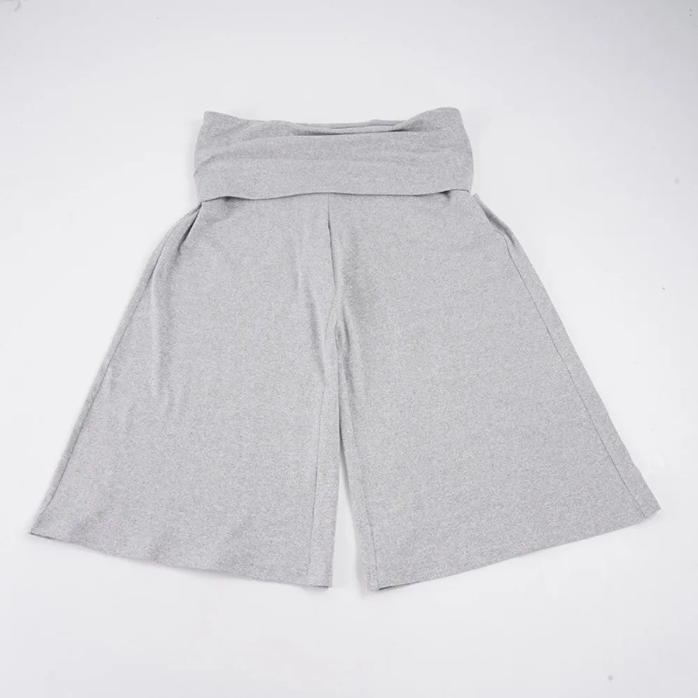 Fold Over Waistband Wide Leg Capri Pants Flowy Silhouette Stretch Fabric Fold Over Palazzo Pants Low Rise Fit Cropped Length