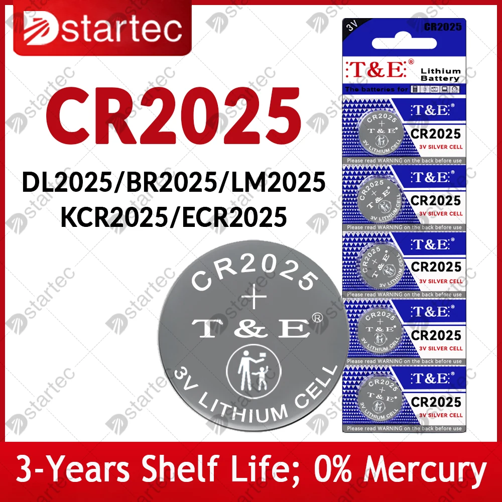 5PC-100PCS 3V CR2025 Lithium Button Battery DL2025 BR2025 5003LC LM2025 CR 2025 Coin Cell Watch Batteries for Toys Clock Compute