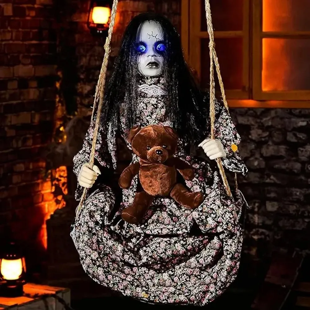 

Halloween Decorations 4.5ft Animatronics Hanging Swinging Doll with Sound & Sensor Activated, Creepy Sound, Light Up Eyes