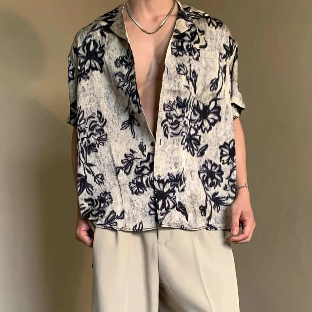 

2026 Summer New Men's Short-Sleeve Floral Shirt American Retro Fashion Trendy High Street Loose Casual Breathable Men's Top