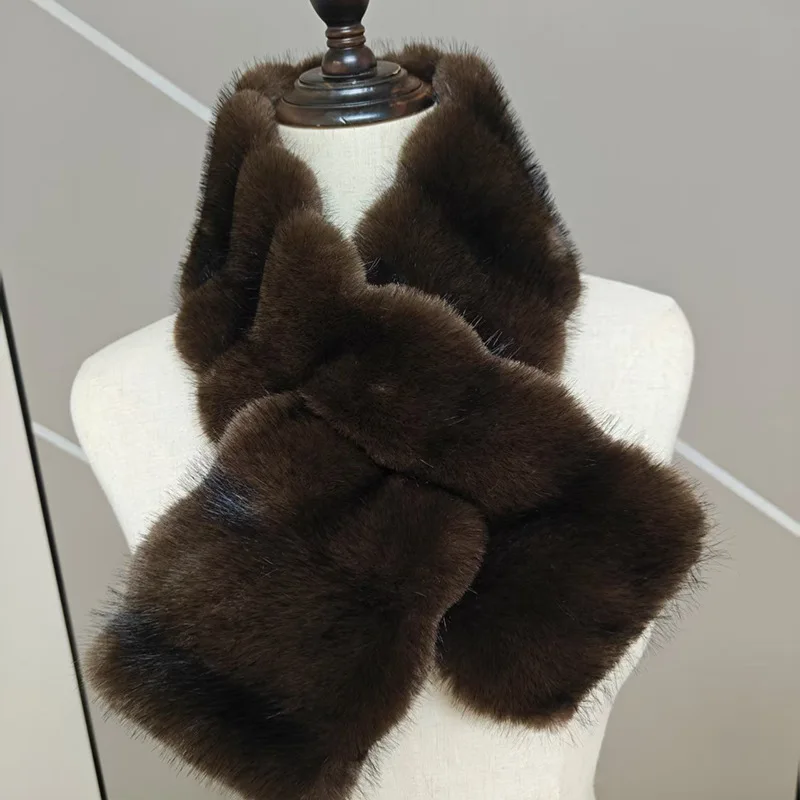 Elegant Ladies Faux Fur Cross‑Loop Scarf Multi‑Color Plush Neck Wrap Warm Fashion Decorative Neckpiece for Coat Sweater Present