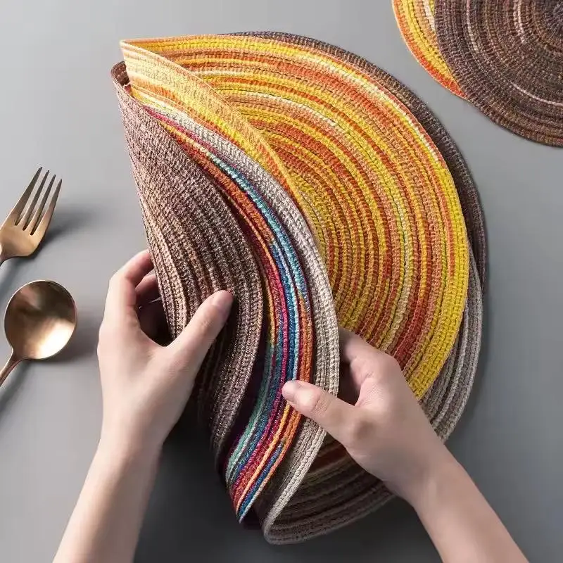 Placemats for Dining Table 1PC woven non-slip ironing placemat teacup mat Round plate mat flower mat kitchenware