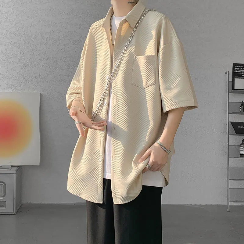 

Summer ort Sve irt Men's American Trendy Brand Haome Turn Collar Seven Sve f Length Jaet Floral Embroidery ...